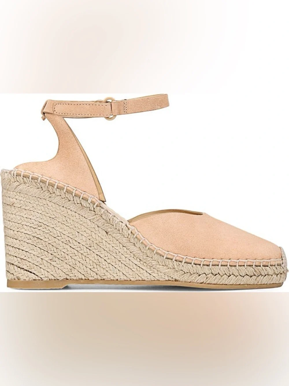 New Vince Cecilia Ankle Strap Espadrille Wedge Beige Suede Sz 9